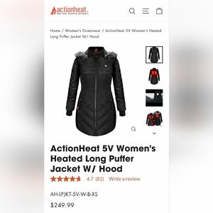 Womens Heated Jacket XL ActionHeat 5V Long Puffer Jacket - NWT